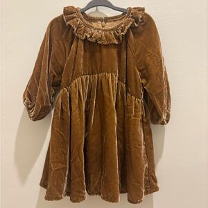 Elegant Velvet Kids Dress in mustard